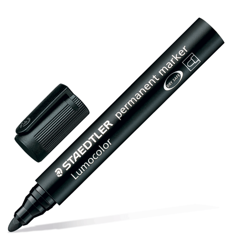 Маркер перманентный (нестираемый) STAEDTLER Lumocolor, круглый наконечник 2 мм, цвет черный, 352-9
