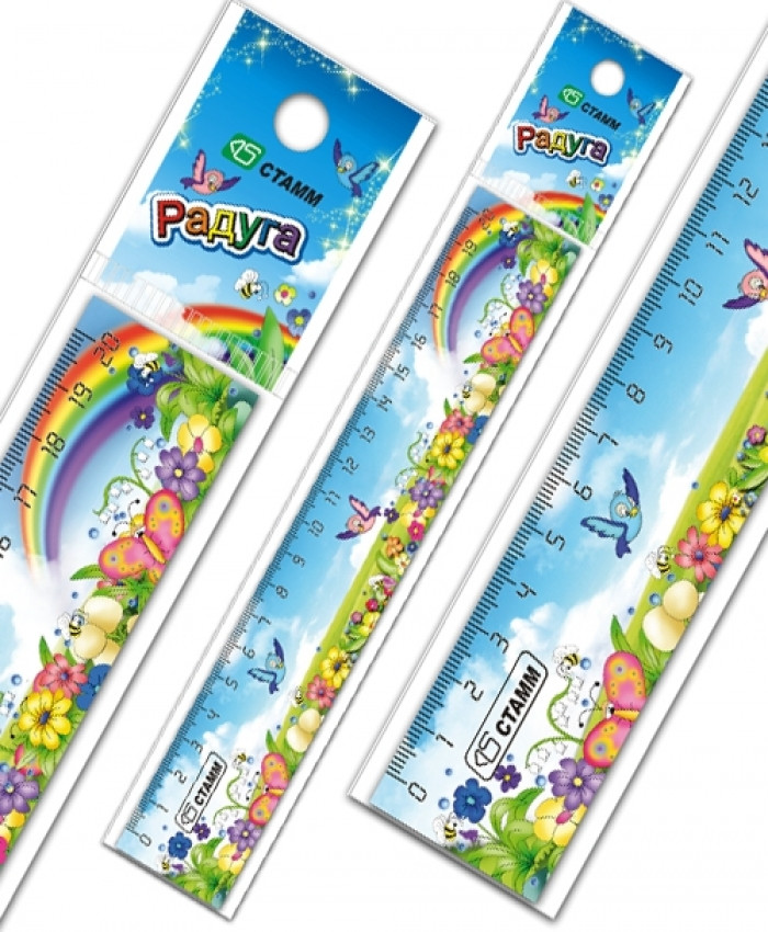 Линейка СТАММ "Радуга", 20 см, широкая, с рисунком, ЛН139