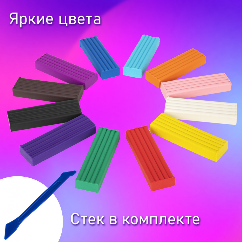 Пластилин классический BRAUBERG KIDS, 12 цветов, 240 г, со стеком, ВЫСШЕЕ КАЧЕСТВО, 106436