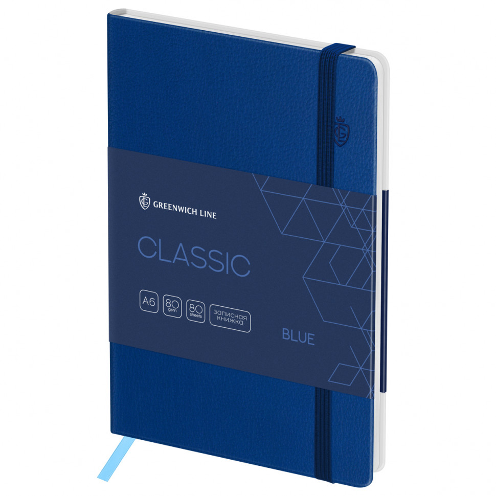 Записная книжка Greenwich Line Classic Blue А6 80 листов, кожзам, с резинкой, фактурное тиснение, блок в клетку