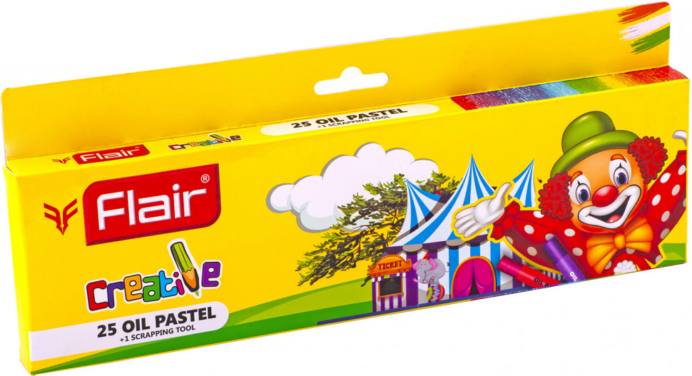 Пастель масляная утолщенная FLAIR CREATIVE, 25 цветов, в комплекте со скребком