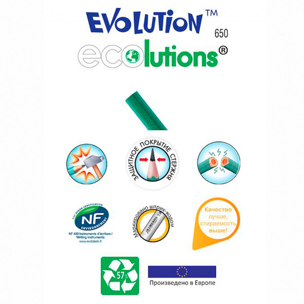 Карандаш чернографитный BIC Evolution пластиковый заточенный, твердость HB (ТМ), диаметр грифеля 2.3 мм, BIC 8803112
