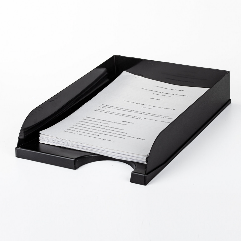 Лоток горизонтальный для бумаг BRAUBERG Standard, размер 350 х 253 х 65 мм, черный, 237947