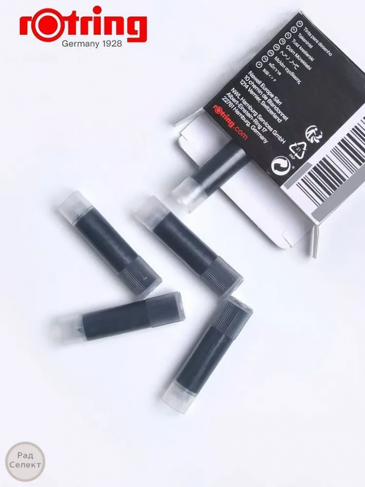 Kартридж для изографа Rotring/рапидографа, цвет чернил черный, упаковка 5 шт., R590217/S0215630