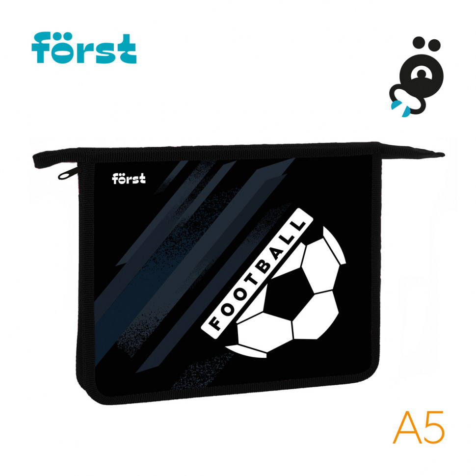 Папка для тетрадей на молнии А5 Först "Football", размер 240 х 205 х 40 мм, одно отделение, пластик