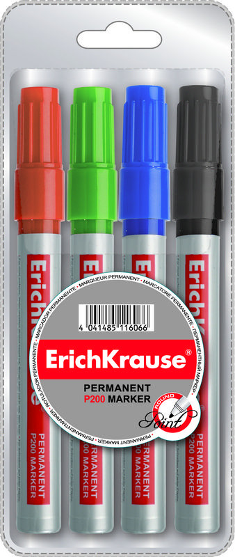 Набор 4 перманентных маркера Erich Krause P-200, толщина 1.5 мм, EK11606