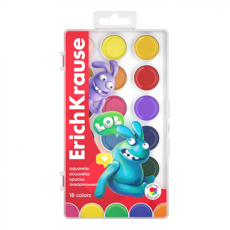 Краски акварельные ErichKrause Jolly Friends, 18 цветов, EK61367
