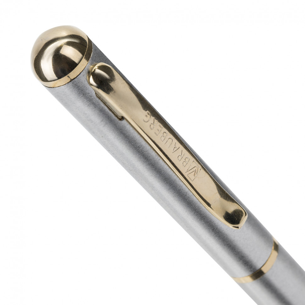 Ручка подарочная перьевая BRAUBERG Maestro, корпус серебристый с золотистыми деталями, цвет чернил синий, 143469