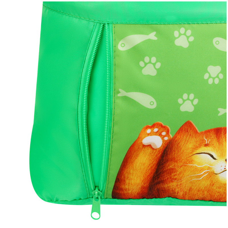 Мешок для обуви Мульти-Пульти "Lazy Cat", одно отделение, размер 340 х 420 мм, карман на молнии, зеленый