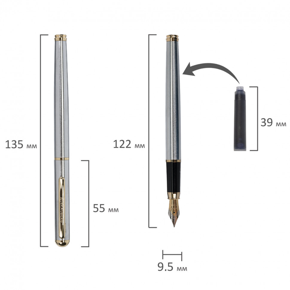 Ручка подарочная перьевая BRAUBERG Maestro, корпус черный с золотистыми деталями, цвет чернил синий, 143471