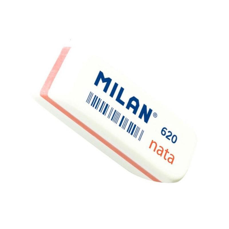 Ластик пластиковый Milan Nata 620 скошенной формы, белый, размер 56 х 19 х 12 мм
