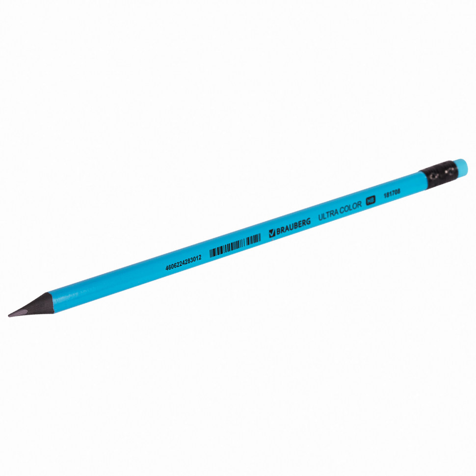 Карандаш чернографитный BRAUBERG ULTRA COLOR" HB с ластиком пластиковый, 181708