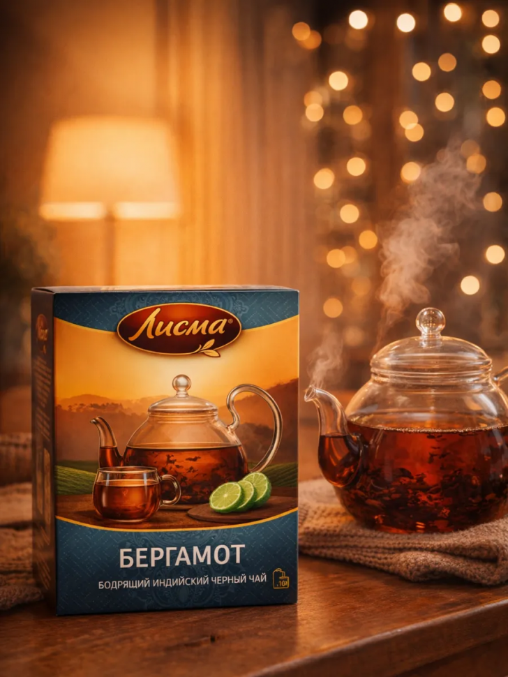 Чай черный Лисма с бергамотом, уп. 100 пакетиков