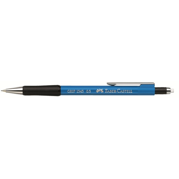 Карандаш механический Faber-Castell GRIP 1345, твердость В, толщина грифеля 0,5 мм, с выдвижным ластиком, с резиновой манжеткой, автоподача грифеля, цвет корпуса голубой, FC134553