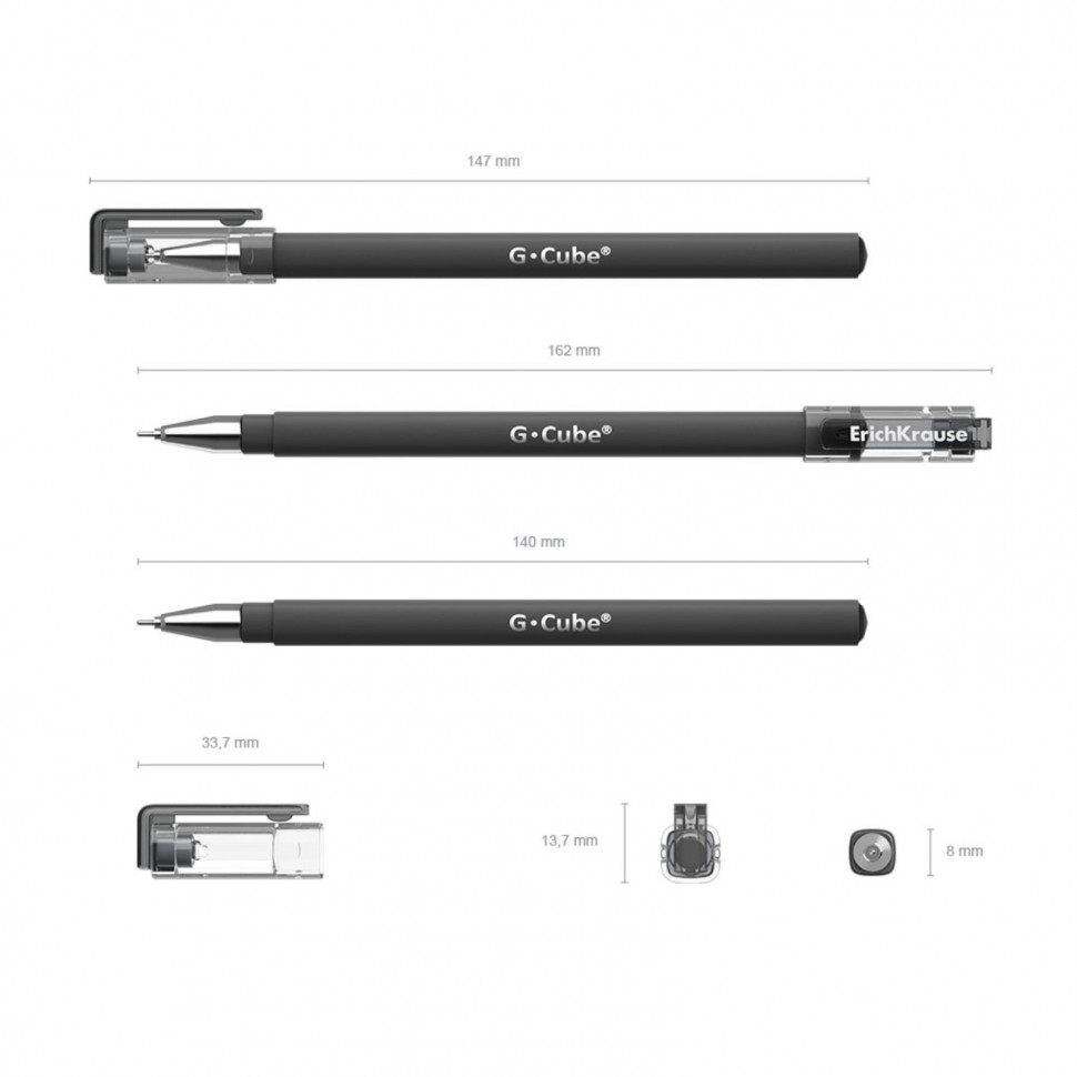 Ручка гелевая Erich Krause G-Cube, пишущий узел Fine Tip 0.5 мм, корпус с покрытием Soft Touch и квадратным сечением корпуса, длина линии письма 500 метров, EK46447