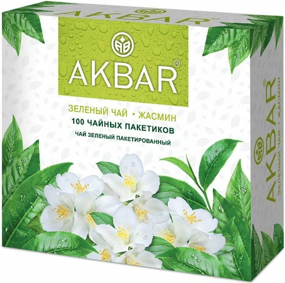 Чай зеленый с жасмином Akbar, уп. 100 пакетиков