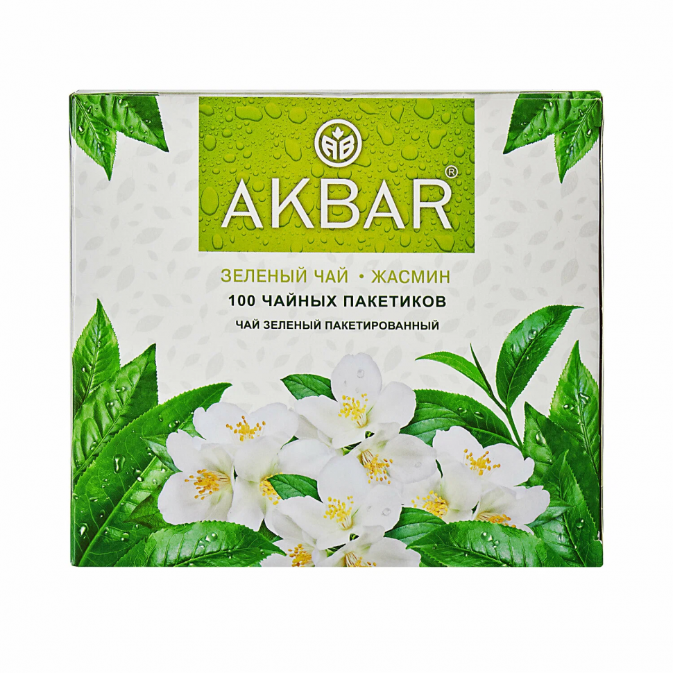Чай зеленый с жасмином Akbar, уп. 100 пакетиков