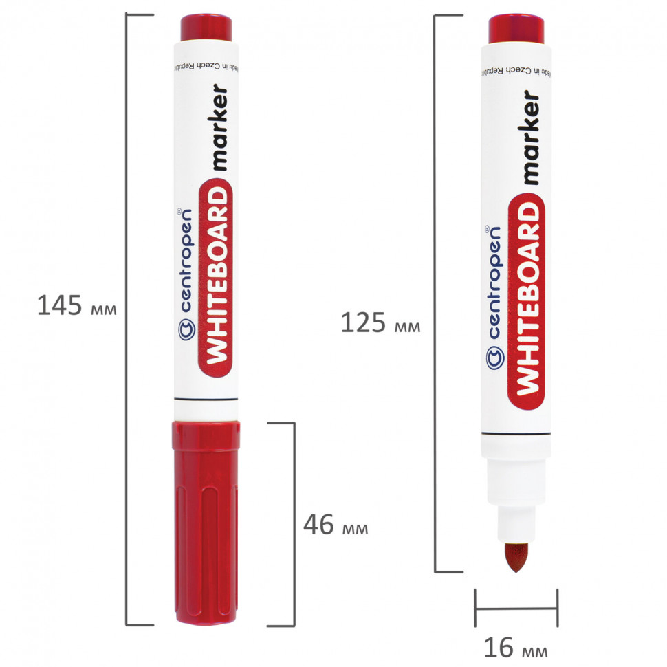 Маркер стираемый для белой доски CENTROPEN Dry-Wipe, круглый пишущий узел 2,5 мм, чернила на спиртовой основе, цвет чернил красный, Centropen 8559