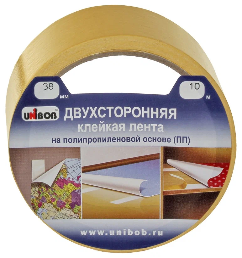 Клейкая лента двухсторонняя 38 мм х 10 м UNIBOB/OfficeSpace, основа полипропилен, 4141/45447/38566