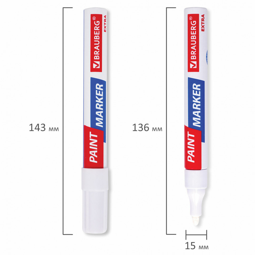 Маркер-краска лаковый Brauberg EXTRA (paint marker), пишущий узел 4 мм, УСИЛЕННАЯ НИТРООСНОВА, цвет чернил белый, 151978