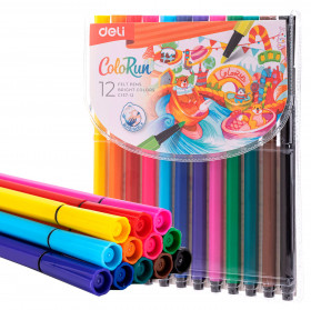 Фломастеры Deli ColoRun шестигранные смываемые, чернила на водной основе, вентилируемый колпачок, набор 12 цветов, Deli EC157-12