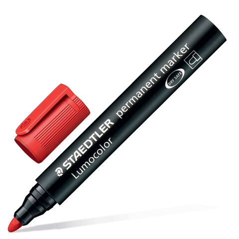 Маркер перманентный (нестираемый) STAEDTLER Lumocolor, круглый наконечник 2 мм, цвет красный, 352-2