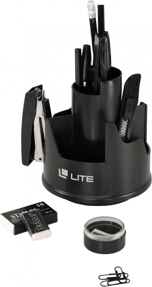 Настольный набор LITE ПРОФИ вращающийся, 14 предметов, цвет черный