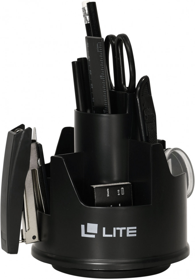Настольный набор LITE ПРОФИ вращающийся, 14 предметов, цвет черный
