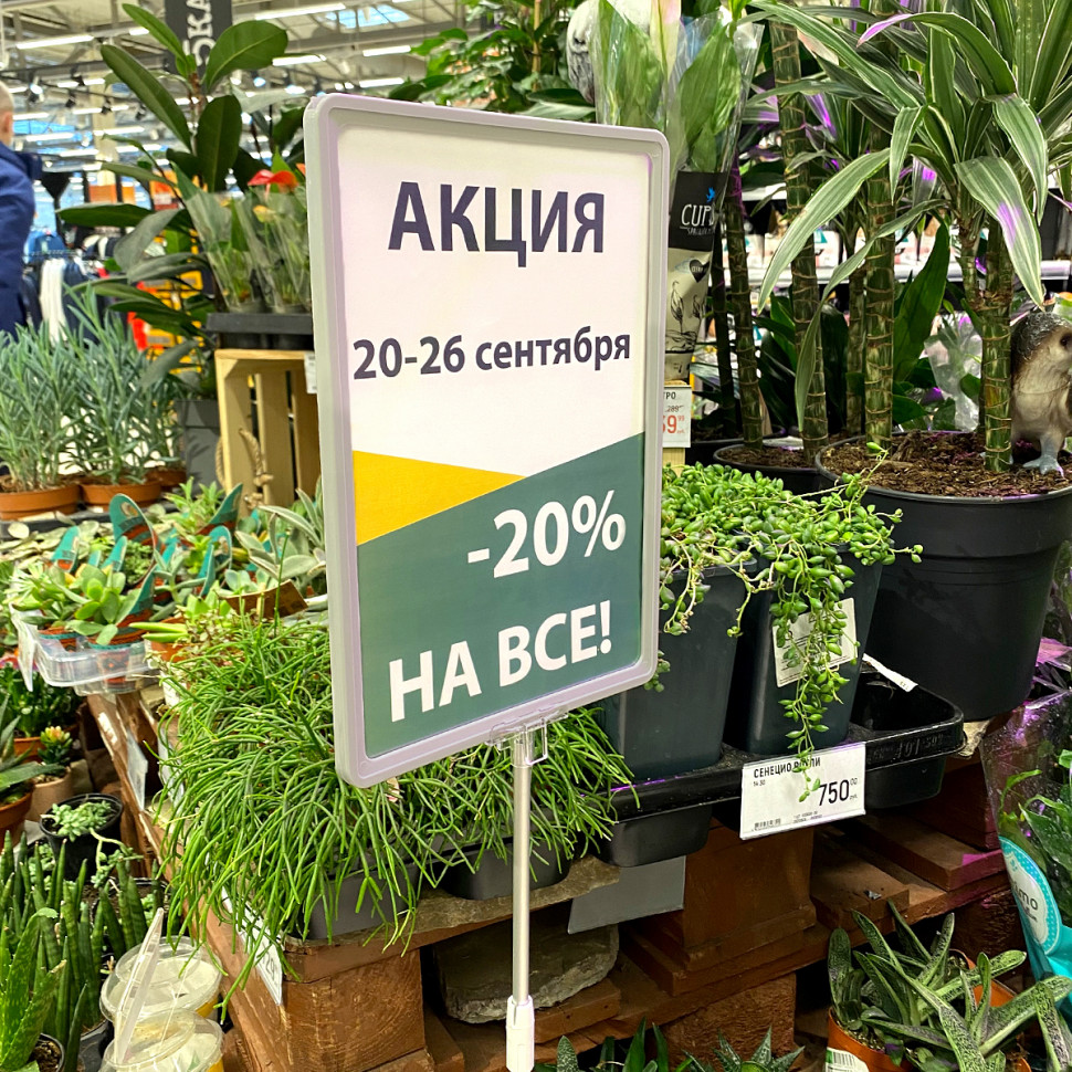 Пластиковая рамка с закругленными углами формата А4, без прозрачного кармана, цвет серый