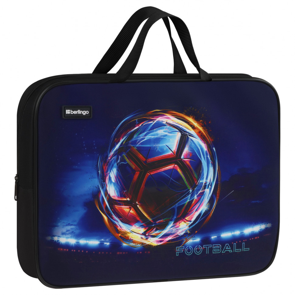 Папка текстильная с ручками А4 на молнии Berlingo "Cyber Football", размер 350 х 265 х 80 мм, одно отделение