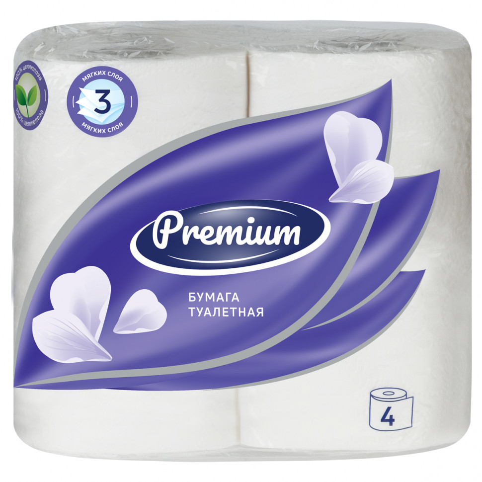 Бумага туалетная OfficeClean Premium трехслойная с тиснением белая, целлюлоза 100%, уп. 4 рулона