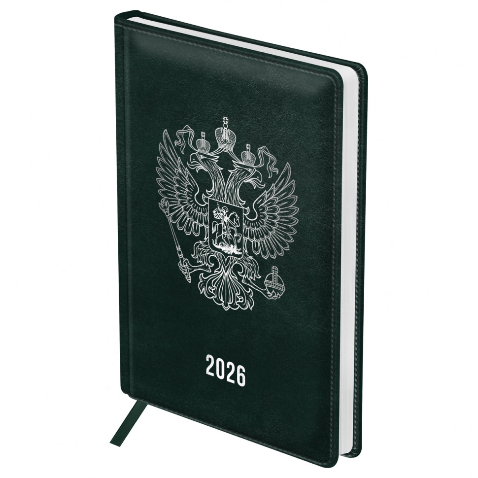 Ежедневник датированный BG "Орел" А5 на 2026 год , 176 листов, твердый переплет, кожзам, тёмно-зелёный