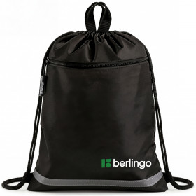 Мешок для обуви Berlingo Basic Black, размер 360 х 460 мм, одно отделение, светоотражающая лента, карман на молнии, полиэстер, черный