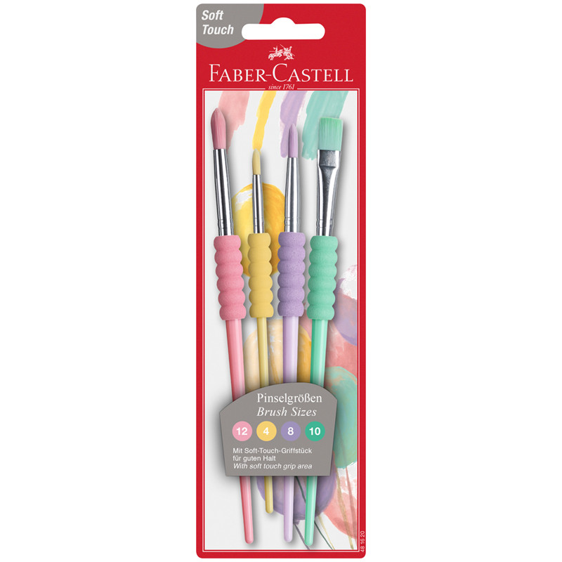 Набор кистей Faber-Castell, 4 шт: круглые № 12, 4, 8, плоская № 10, Faber-Castell FC481620