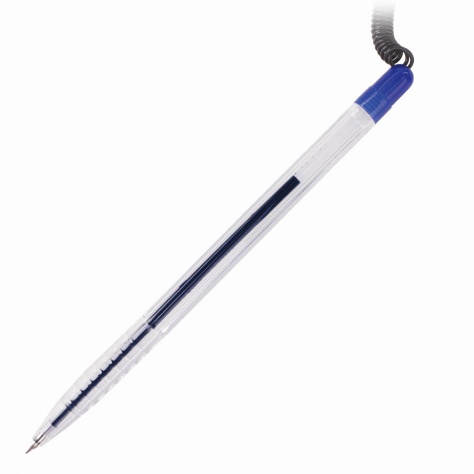 Ручка шариковая настольная BRAUBERG "Counter Pen", пружинка, корпус синий, пишущий узел 0,5 мм, линия письма 0.3 мм, цвет чернил синий, 143259