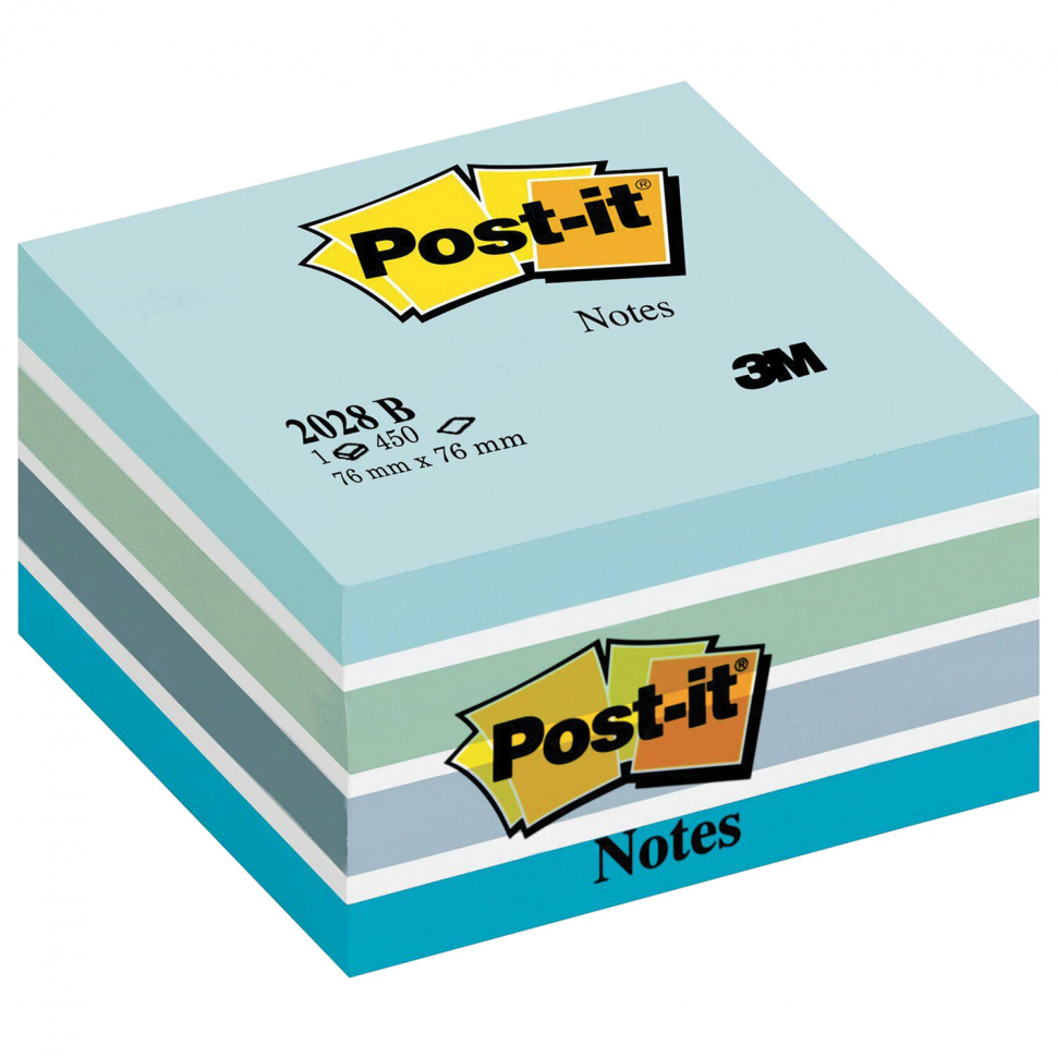 Блок-кубик 3M Post-it 2028-B, размер 76 х 76 мм, голубая пастель, блок 450 листов, 5 цветов