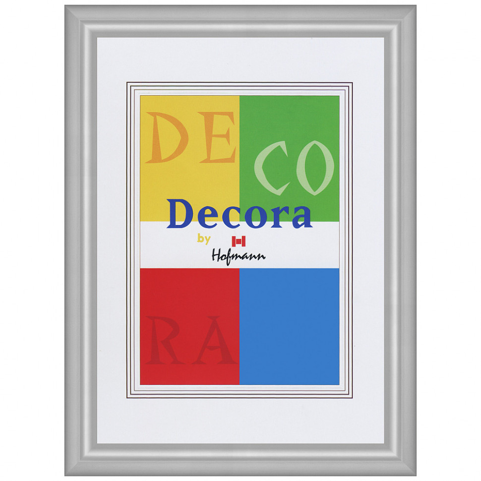 Фоторамка Hofmann Decora 13 x 18 см, паспарту 9 х 13 см, багет 7 мм пластик, со стеклом, цвет "серебро", Hofmann 45-P