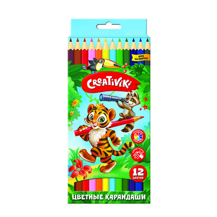 Набор цветных карандашей Creativiki, 12 цветов, шестигранные, дерево