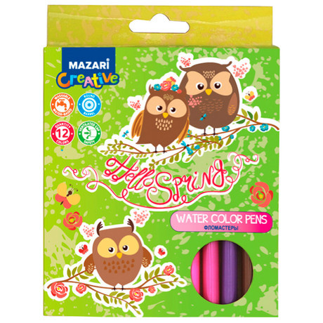 Фломастеры Mazari HELLO SPRING, 12 цветов, вентилируемый колпачок, корпус круглый, M-5094-12