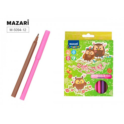 Фломастеры Mazari HELLO SPRING, 12 цветов, вентилируемый колпачок, корпус круглый, M-5094-12