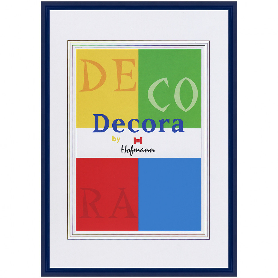 Рамка Hofmann Decora A4, размер 20 x 30 см, багет 9 мм пластик, со стеклом, паспарту 15 х 21 см, цвет синий, Hofmann 45-A
