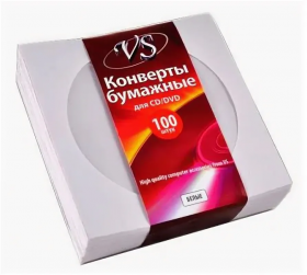 Конверт бумажный VS для CD/DVD с окном белый, уп. 100 штук