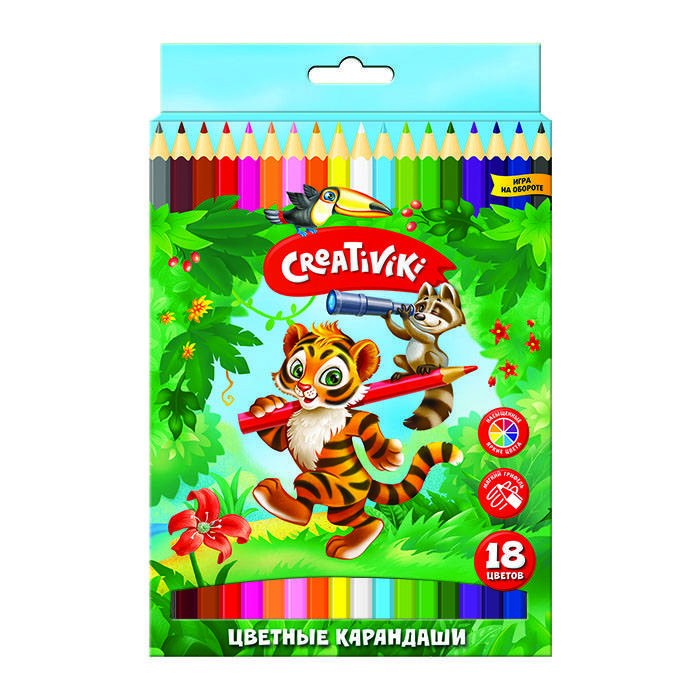 Набор цветных карандашей Creativiki, 18 цветов, шестигранные, дерево