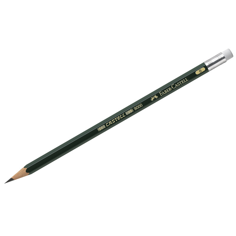 Карандаш ч/гр FABER-CASTELL CASTELL-9000, с ластиком, В, FC119201