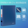 Папка на двух кольцах BRAUBERG "Стандарт", корешок 40 мм, вместимость до 300 листов, толщина пластика 0,9 мм, цвет синий