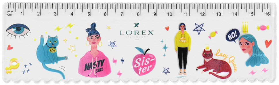 Линейка LOREX TRANSPARENT пластиковая, прозрачная, с рисунком,  шкала 16 см, серия BOYS TEARS