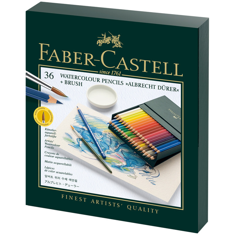 Карандаши профессиональные акварельные FABER-CASTELL ALBRECHT DURER, набор 36 цветов, кисточка, в студийной (кожзаменитель) коробке 