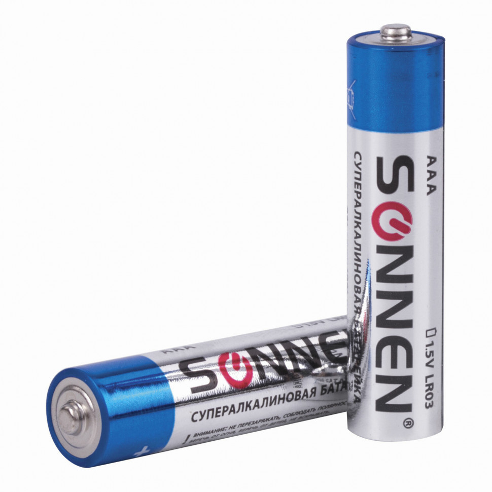 Батарейки SONNEN Super Alkaline, AAA (LR03, 24А), алкалиновые, мизинчиковые, уп. 10 штук, 454232