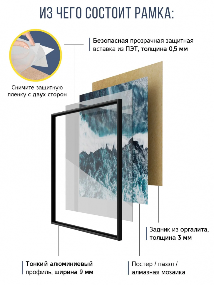 Рамка Нельсон (Nielsen) 40 x 70 см, багет 9 мм алюминий ПН-02, цвет черный