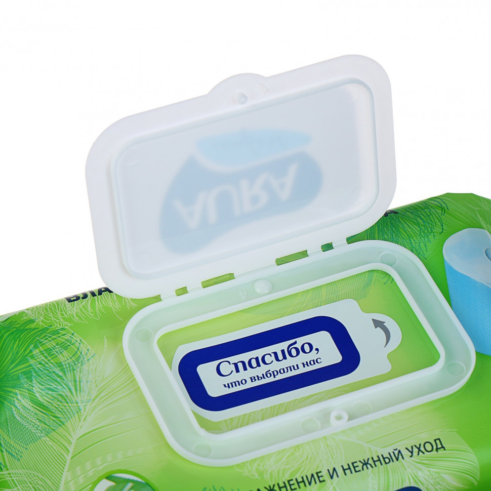 Влажная туалетная бумага AURA ULTRA COMFORT с крышкой, с экстрактом ромашки/алоэ вера, уп. 50 листов